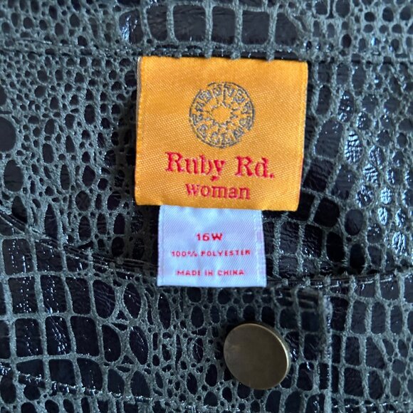 Ruby Rd. Womens Sz 16 W Black Croc-Embossed Button-Down Jacket 3/4 Sleeves - Picture 5 of 11